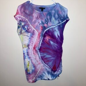 Tie-Dye Custom Womens Sleeveless Tank Top Side Scrunch Purple Hues Sz M Purple